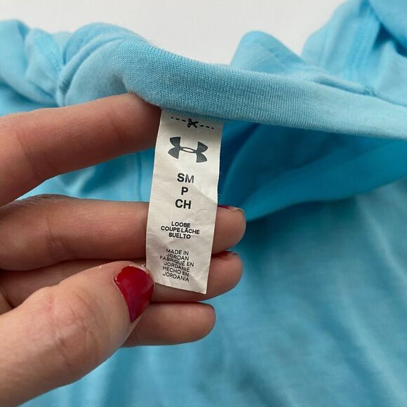 Under Armour LOOSE Blue Long Sleeve Open Back Activewear T-Shirt Tee Size Small - Picture 7 of 8